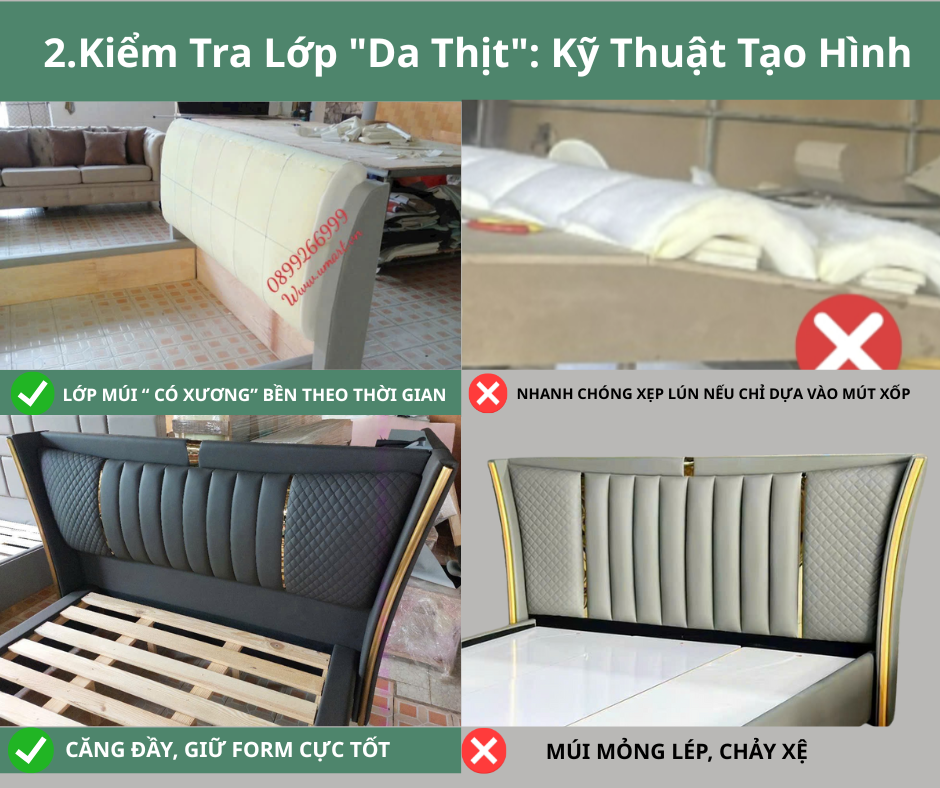 So sánh chất lượng khung sườn bên trong và thẩm mỹ bên ngoài của giường da cao cấp và giường giá rẻ