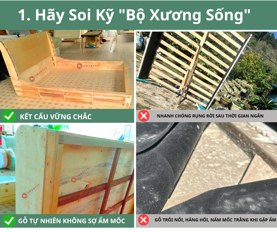 So sánh chất lượng khung giường bên trong của giường da cao cấp umart và hàng chợ giá rẻ