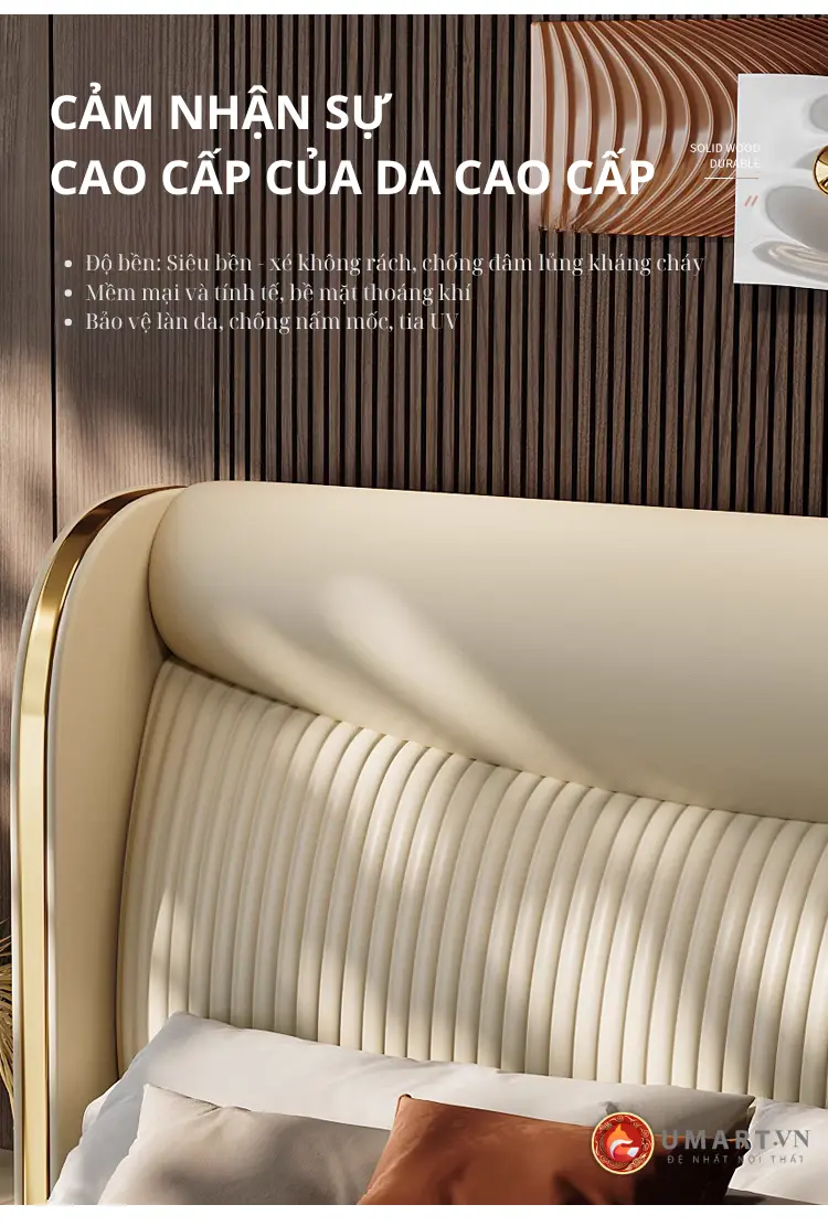 Chất liệu da bọc giường siêu bền, siêu mềm mại, an toàn với làn da