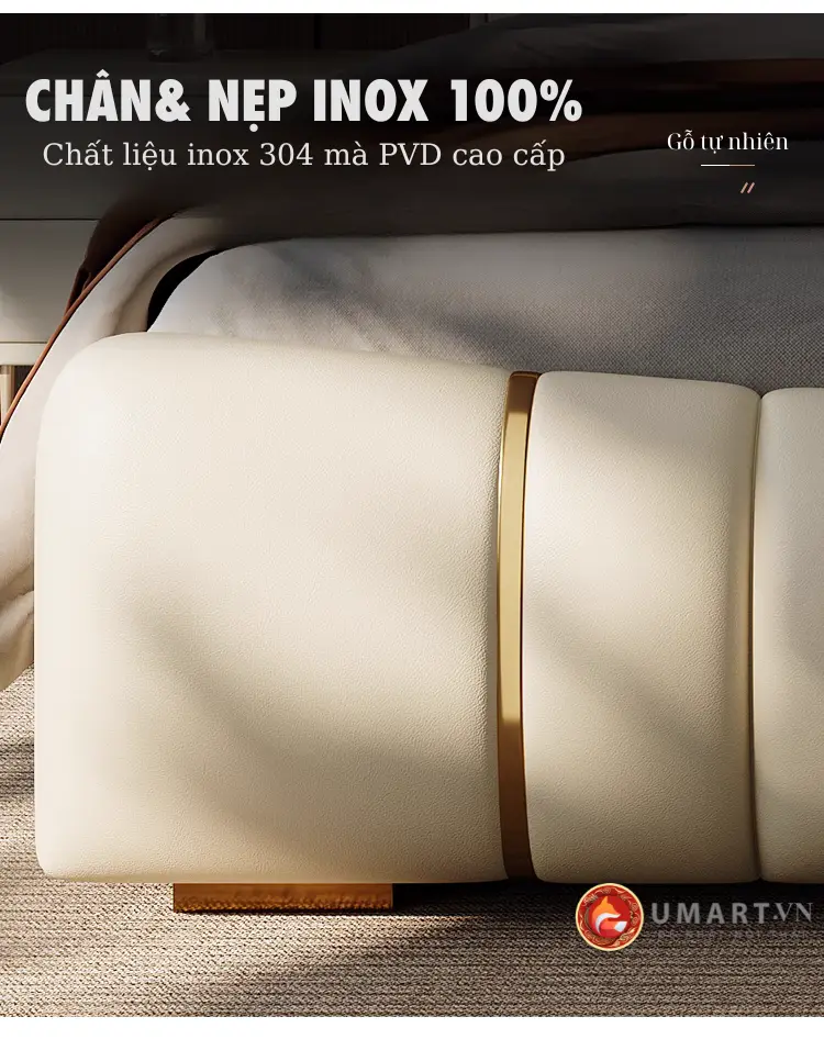 Mọi chi tiết được làm từ vật liệu cao cấp nhất. Chân giường chịu tải trọng lớn lên đến 1 tấn