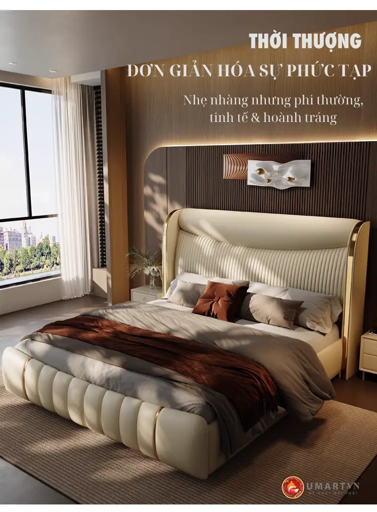 Giường ngủ mang đậm sắc thái giàu sang, thể hiện sự tinh tế quý phái