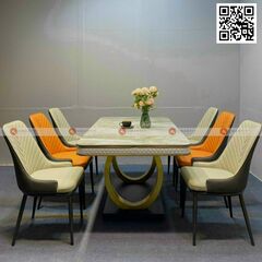 Bộ bàn ăn chân mạ vàng