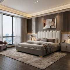 Giường bọc nệm thiết kế lượn sóng, bọc da tẩy mực