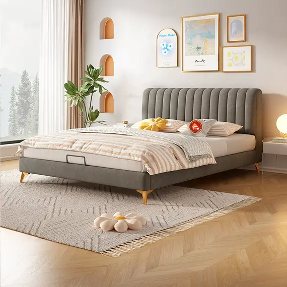 giường bọc nhung màu xám