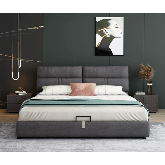 giường hiện đại khung gỗ tự nhiên bọc da