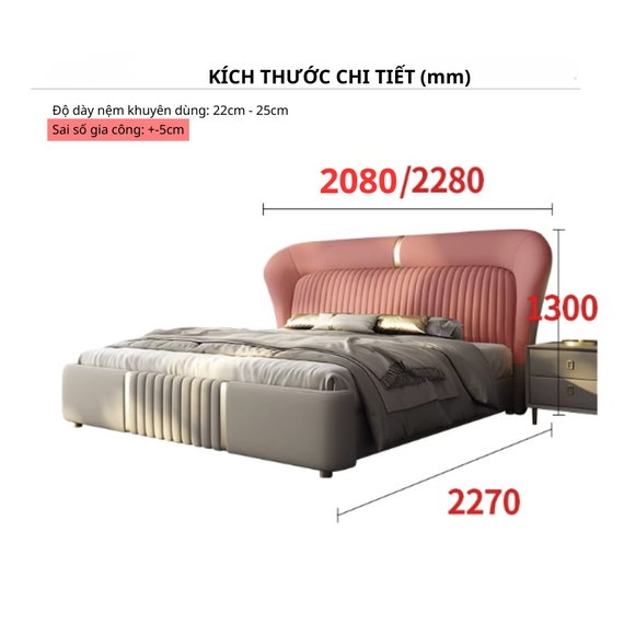 kích thước giường bọc da